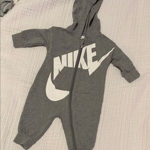 Nike Gray and White Hooded Baby One-Piece